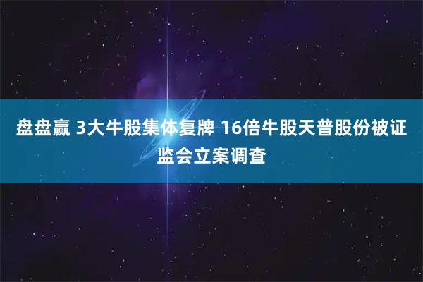 盘盘赢 3大牛股集体复牌 16倍牛股天普股份被证监会立案调查